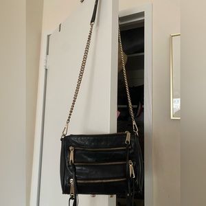 Rebecca Minkoff Zip Purse, Black with Gold Zips, Genuine Leather